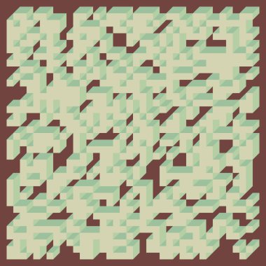 Edward Zajecs 2. Cubo 'nun 1971' deki uygulaması. Esasen 8 taştan oluşan bir Truchet fayans seti ve yerleştirme sanatı illüstrasyonu için kurallar 