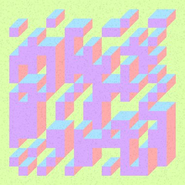 Edward Zajecs 2. Cubo 'nun 1971' deki uygulaması. Esasen 8 taştan oluşan bir Truchet fayans seti ve yerleştirme sanatı illüstrasyonu için kurallar  