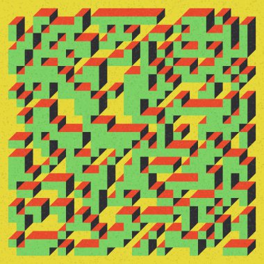 Edward Zajecs 2. Cubo 'nun 1971' deki uygulaması. Esasen 8 taştan oluşan bir Truchet fayans seti ve yerleştirme sanatı illüstrasyonu için kurallar 