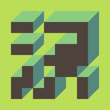 Edward Zajecs 2. Cubo 'nun 1971' deki uygulaması. Esasen 8 taştan oluşan bir Truchet fayans seti ve yerleştirme sanatı illüstrasyonu için kurallar  