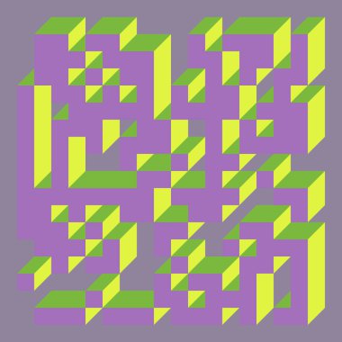 Edward Zajecs 2. Cubo 'nun 1971' deki uygulaması. Esasen 8 taştan oluşan bir Truchet fayans seti ve yerleştirme sanatı illüstrasyonu için kurallar 