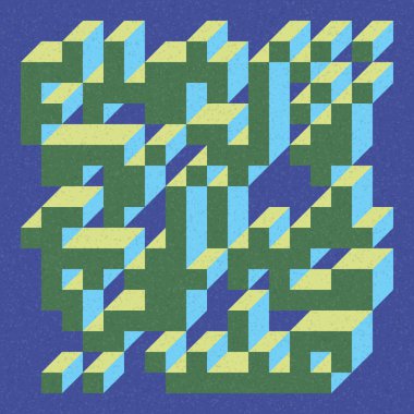 Edward Zajecs 2. Cubo 'nun 1971' deki uygulaması. Esasen 8 taştan oluşan bir Truchet fayans seti ve yerleştirme sanatı illüstrasyonu için kurallar 