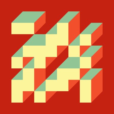 Edward Zajecs 2. Cubo 'nun 1971' deki uygulaması. Esasen 8 taştan oluşan bir Truchet fayans seti ve yerleştirme sanatı illüstrasyonu için kurallar 