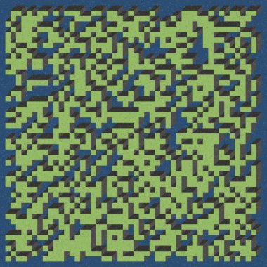 Edward Zajecs 2. Cubo 'nun 1971' deki uygulaması. Esasen 8 taştan oluşan bir Truchet fayans seti ve yerleştirme sanatı illüstrasyonu için kurallar 