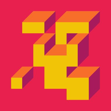 Edward Zajecs 2. Cubo 'nun 1971' deki uygulaması. Esasen 8 taştan oluşan bir Truchet fayans seti ve yerleştirme sanatı illüstrasyonu için kurallar  