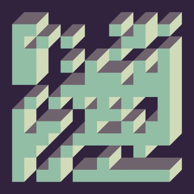 Edward Zajecs 2. Cubo 'nun 1971' deki uygulaması. Esasen 8 taştan oluşan bir Truchet fayans seti ve yerleştirme sanatı illüstrasyonu için kurallar 