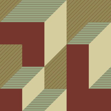 Edward Zajecs 2. Cubo 'nun 1971' deki uygulaması. Esasen 8 taştan oluşan bir Truchet fayans seti ve yerleştirme sanatı illüstrasyonu için kurallar 