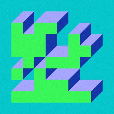 Edward Zajecs 2. Cubo 'nun 1971' deki uygulaması. Esasen 8 taştan oluşan bir Truchet fayans seti ve yerleştirme sanatı illüstrasyonu için kurallar  