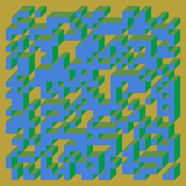 Edward Zajecs 2. Cubo 'nun 1971' deki uygulaması. Esasen 8 taştan oluşan bir Truchet fayans seti ve yerleştirme sanatı illüstrasyonu için kurallar 