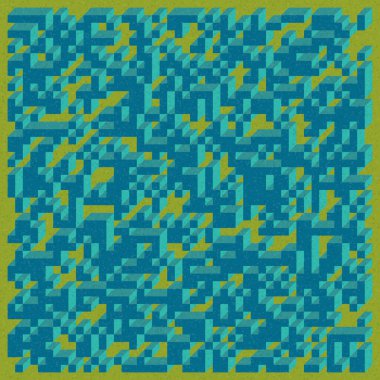 Edward Zajecs 2. Cubo 'nun 1971' deki uygulaması. Esasen 8 taştan oluşan bir Truchet fayans seti ve yerleştirme sanatı illüstrasyonu için kurallar 