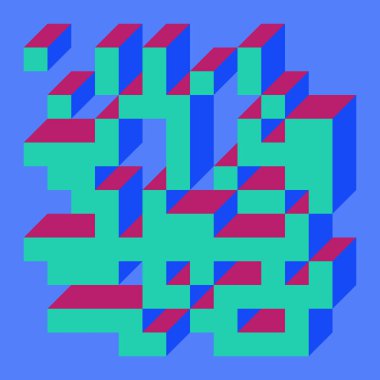 Edward Zajecs 2. Cubo 'nun 1971' deki uygulaması. Esasen 8 taştan oluşan bir Truchet fayans seti ve yerleştirme sanatı illüstrasyonu için kurallar 