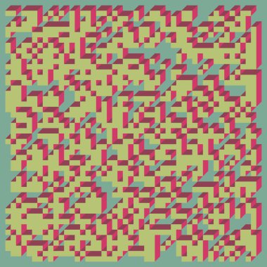 Edward Zajecs 2. Cubo 'nun 1971' deki uygulaması. Esasen 8 taştan oluşan bir Truchet fayans seti ve yerleştirme sanatı illüstrasyonu için kurallar 