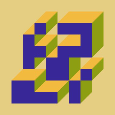 Edward Zajecs 2. Cubo 'nun 1971' deki uygulaması. Esasen 8 taştan oluşan bir Truchet fayans seti ve yerleştirme sanatı illüstrasyonu için kurallar 