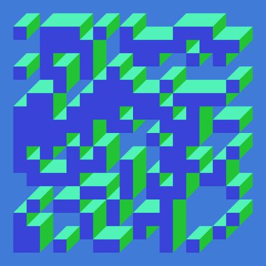 Edward Zajecs 2. Cubo 'nun 1971' deki uygulaması. Esasen 8 taştan oluşan bir Truchet fayans seti ve yerleştirme sanatı illüstrasyonu için kurallar 