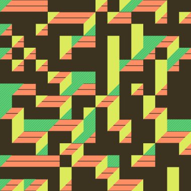 Edward Zajecs 2. Cubo 'nun 1971' deki uygulaması. Esasen 8 taştan oluşan bir Truchet fayans seti ve yerleştirme sanatı illüstrasyonu için kurallar 