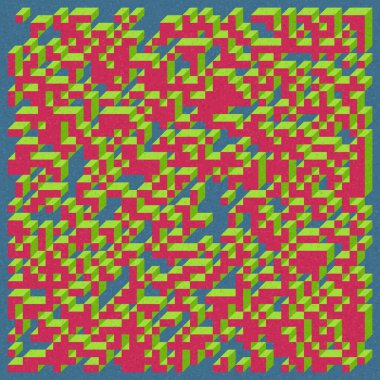 Edward Zajecs 2. Cubo 'nun 1971' deki uygulaması. Esasen 8 taştan oluşan bir Truchet fayans seti ve yerleştirme sanatı illüstrasyonu için kurallar 