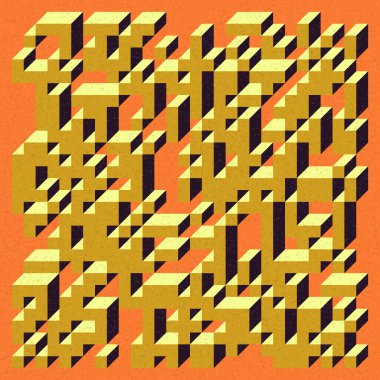 Edward Zajecs 2. Cubo 'nun 1971' deki uygulaması. Esasen 8 taştan oluşan bir Truchet fayans seti ve yerleştirme sanatı illüstrasyonu için kurallar 