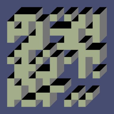 Edward Zajecs 2. Cubo 'nun 1971' deki uygulaması. Esasen 8 taştan oluşan bir Truchet fayans seti ve yerleştirme sanatı illüstrasyonu için kurallar 