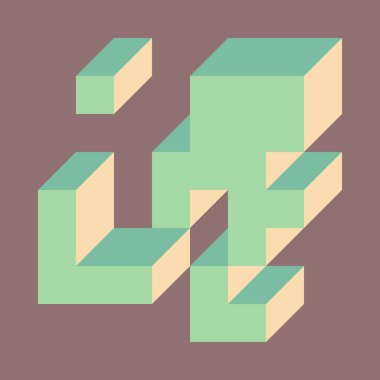 Edward Zajecs 2. Cubo 'nun 1971' deki uygulaması. Esasen 8 taştan oluşan bir Truchet fayans seti ve yerleştirme sanatı illüstrasyonu için kurallar 