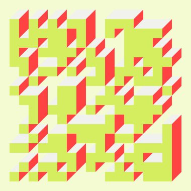 Edward Zajecs 2. Cubo 'nun 1971' deki uygulaması. Esasen 8 taştan oluşan bir Truchet fayans seti ve yerleştirme sanatı illüstrasyonu için kurallar 