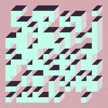 Edward Zajecs 2. Cubo 'nun 1971' deki uygulaması. Esasen 8 taştan oluşan bir Truchet fayans seti ve yerleştirme sanatı illüstrasyonu için kurallar 