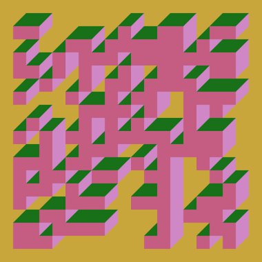 Edward Zajecs 2. Cubo 'nun 1971' deki uygulaması. Esasen 8 taştan oluşan bir Truchet fayans seti ve yerleştirme sanatı illüstrasyonu için kurallar 