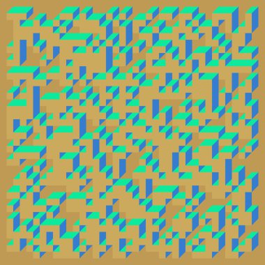 Edward Zajecs 2. Cubo 'nun 1971' deki uygulaması. Esasen 8 taştan oluşan bir Truchet fayans seti ve yerleştirme sanatı illüstrasyonu için kurallar 