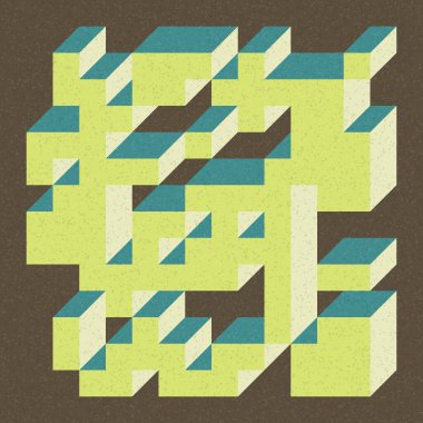 Edward Zajecs 2. Cubo 'nun 1971' deki uygulaması. Esasen 8 taştan oluşan bir Truchet fayans seti ve yerleştirme sanatı illüstrasyonu için kurallar 