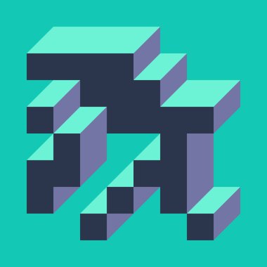 Edward Zajecs 2. Cubo 'nun 1971' deki uygulaması. Esasen 8 taştan oluşan bir Truchet fayans seti ve yerleştirme sanatı illüstrasyonu için kurallar 