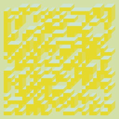 Edward Zajecs 2. Cubo 'nun 1971' deki uygulaması. Esasen 8 taştan oluşan bir Truchet fayans seti ve yerleştirme sanatı illüstrasyonu için kurallar 