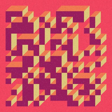 Edward Zajecs 2. Cubo 'nun 1971' deki uygulaması. Esasen 8 taştan oluşan bir Truchet fayans seti ve yerleştirme sanatı illüstrasyonu için kurallar 