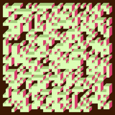 Edward Zajecs 2. Cubo 'nun 1971' deki uygulaması. Esasen 8 taştan oluşan bir Truchet fayans seti ve yerleştirme sanatı illüstrasyonu için kurallar  