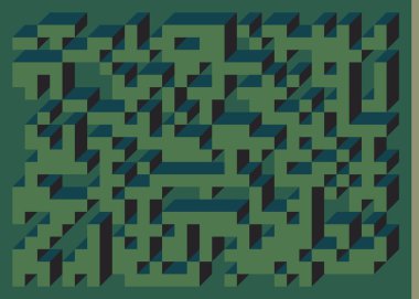 Edward Zajecs 2. Cubo 'nun 1971' deki uygulaması. Esasen 8 taştan oluşan bir Truchet fayans seti ve yerleştirme sanatı illüstrasyonu için kurallar 