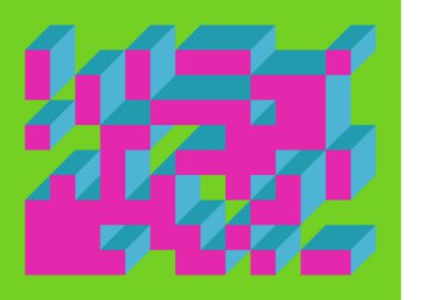 Edward Zajecs 2. Cubo 'nun 1971' deki uygulaması. Esasen 8 taştan oluşan bir Truchet fayans seti ve yerleştirme sanatı illüstrasyonu için kurallar  