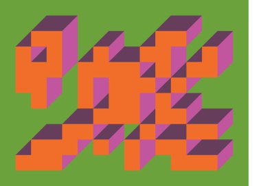 Edward Zajecs 2. Cubo 'nun 1971' deki uygulaması. Esasen 8 taştan oluşan bir Truchet fayans seti ve yerleştirme sanatı illüstrasyonu için kurallar 