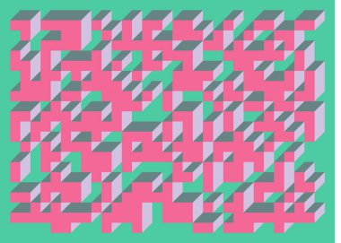 Edward Zajecs 2. Cubo 'nun 1971' deki uygulaması. Esasen 8 taştan oluşan bir Truchet fayans seti ve yerleştirme sanatı illüstrasyonu için kurallar 