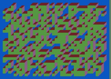 Edward Zajecs 2. Cubo 'nun 1971' deki uygulaması. Esasen 8 taştan oluşan bir Truchet fayans seti ve yerleştirme sanatı illüstrasyonu için kurallar 