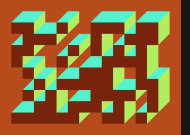 Edward Zajecs 2. Cubo 'nun 1971' deki uygulaması. Esasen 8 taştan oluşan bir Truchet fayans seti ve yerleştirme sanatı illüstrasyonu için kurallar 