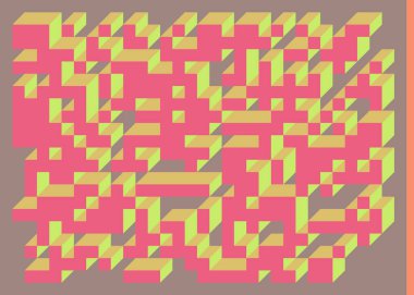 Edward Zajecs 2. Cubo 'nun 1971' deki uygulaması. Esasen 8 taştan oluşan bir Truchet fayans seti ve yerleştirme sanatı illüstrasyonu için kurallar 