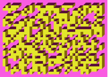 Edward Zajecs 2. Cubo 'nun 1971' deki uygulaması. Esasen 8 taştan oluşan bir Truchet fayans seti ve yerleştirme sanatı illüstrasyonu için kurallar 