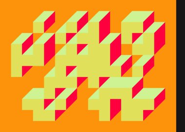 Edward Zajecs 2. Cubo 'nun 1971' deki uygulaması. Esasen 8 taştan oluşan bir Truchet fayans seti ve yerleştirme sanatı illüstrasyonu için kurallar 