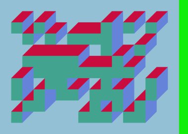 Edward Zajecs 2. Cubo 'nun 1971' deki uygulaması. Esasen 8 taştan oluşan bir Truchet fayans seti ve yerleştirme sanatı illüstrasyonu için kurallar 