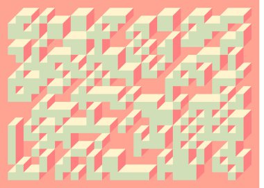 Edward Zajecs 2. Cubo 'nun 1971' deki uygulaması. Esasen 8 taştan oluşan bir Truchet fayans seti ve yerleştirme sanatı illüstrasyonu için kurallar  