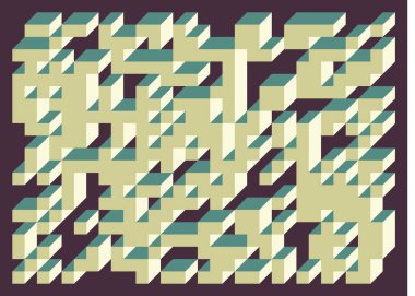 Edward Zajecs 2. Cubo 'nun 1971' deki uygulaması. Esasen 8 taştan oluşan bir Truchet fayans seti ve yerleştirme sanatı illüstrasyonu için kurallar 