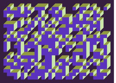 Edward Zajecs 2. Cubo 'nun 1971' deki uygulaması. Esasen 8 taştan oluşan bir Truchet fayans seti ve yerleştirme sanatı illüstrasyonu için kurallar 