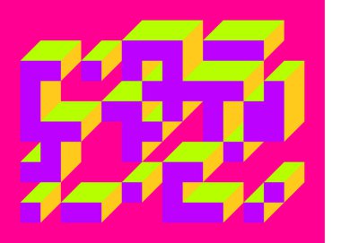 Edward Zajecs 2. Cubo 'nun 1971' deki uygulaması. Esasen 8 taştan oluşan bir Truchet fayans seti ve yerleştirme sanatı illüstrasyonu için kurallar 