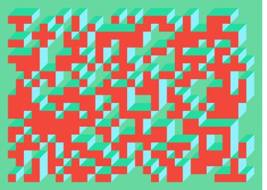 Edward Zajecs 2. Cubo 'nun 1971' deki uygulaması. Esasen 8 taştan oluşan bir Truchet fayans seti ve yerleştirme sanatı illüstrasyonu için kurallar 