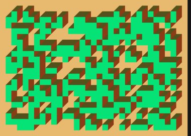 Edward Zajecs 2. Cubo 'nun 1971' deki uygulaması. Esasen 8 taştan oluşan bir Truchet fayans seti ve yerleştirme sanatı illüstrasyonu için kurallar 