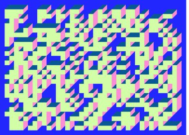 Edward Zajecs 2. Cubo 'nun 1971' deki uygulaması. Esasen 8 taştan oluşan bir Truchet fayans seti ve yerleştirme sanatı illüstrasyonu için kurallar 