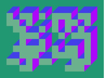 Edward Zajecs 2. Cubo 'nun 1971' deki uygulaması. Esasen 8 taştan oluşan bir Truchet fayans seti ve yerleştirme sanatı illüstrasyonu için kurallar 